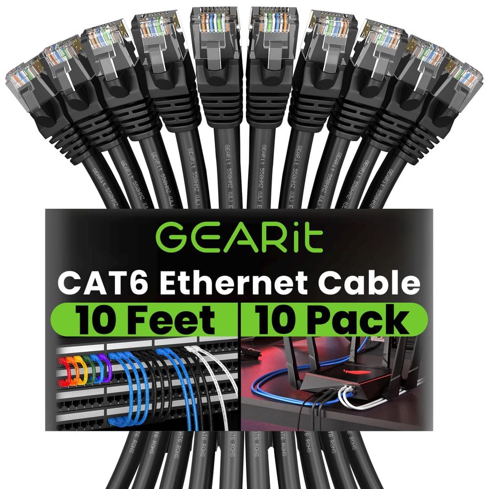 Cabo Ethernet GearIt Cat 6, pacote com 10, 3 m, 10 Gbps, RJ45, preto