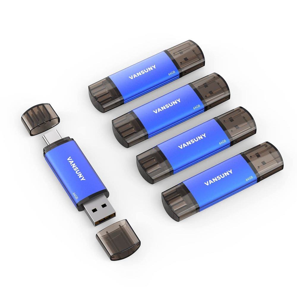 Unidade flash USB Vansuny 64GB, pacote com 5, USB Type-C 2 em 1, azul