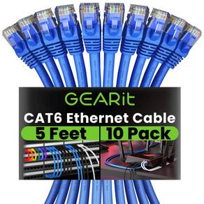 Cabo Ethernet GearIt Cat 6, pacote com 10, 1,5 m, 10 Gbps, RJ45, azul