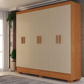 Guarda-Roupa Solteiro Armário 6 Portas 2 Gavetas 100% MDF com Pés MDF, Cabideiro e Corrediças Telescópicas