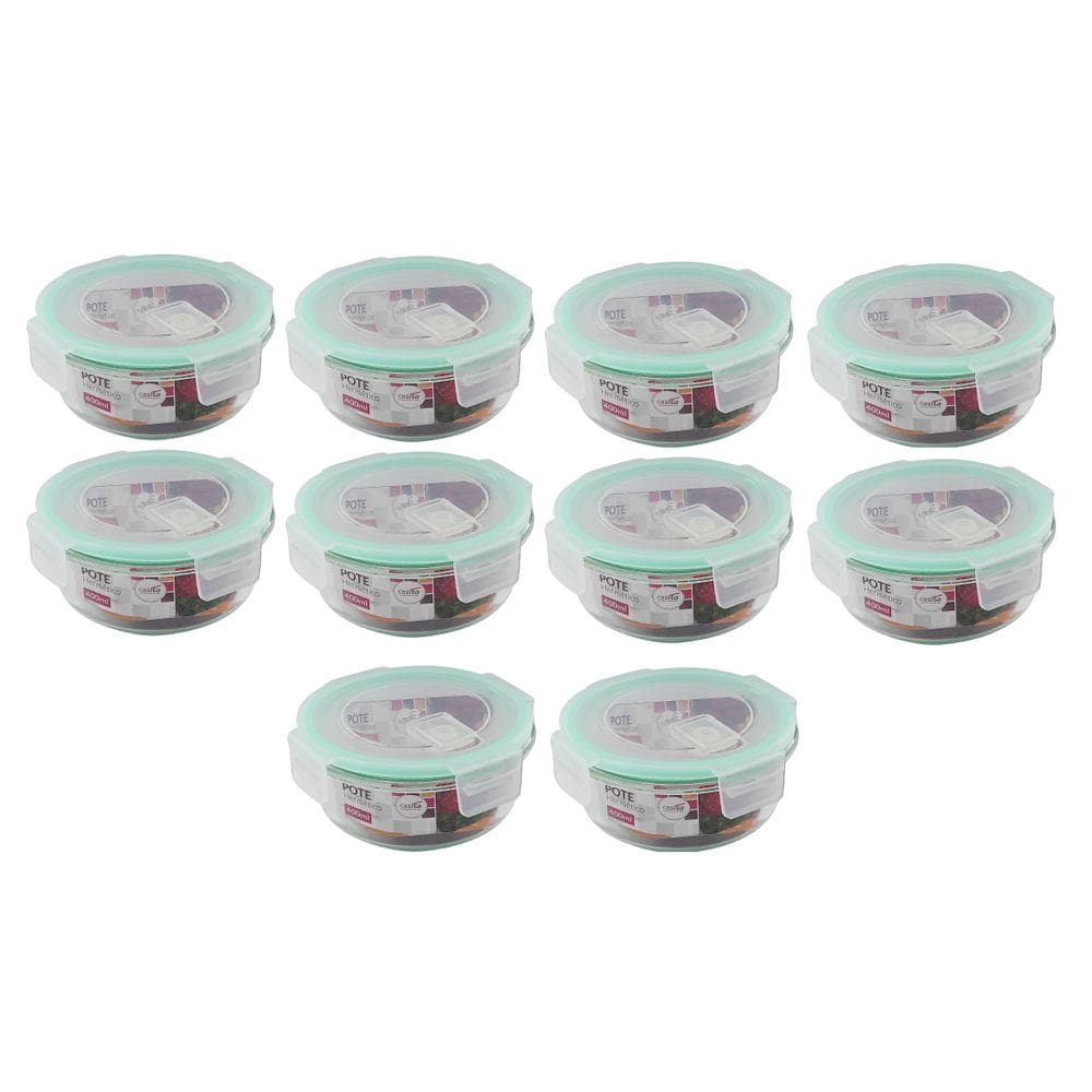 Pote de Vidro 400ml 10 Peças com Fechamento Hermético 4 Travas Marmita Forno ou Freezer Microondas