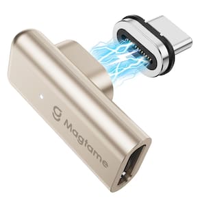 Adaptador magnético USB C macho para USB C fêmea, ângulo reto de 90°