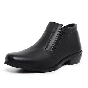 Bota Botina Social Couro Masculina Ziper Duplo Palmilha EVA Macia Bico Quadrado Solado Borracha