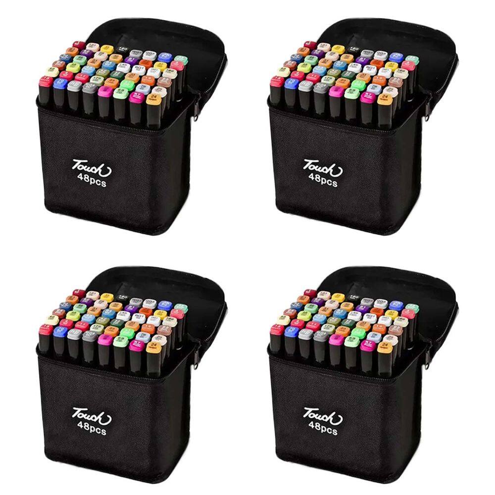 Caneta Permanente 48 Cores Canetinha Ponta Dupla Kit 4 unidades Estojo Marcador Bolsa Com Alça Pintura Desenho Profissional