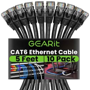 Cabo Ethernet GearIt Cat 6, pacote com 10, 1,5 m, 10 Gbps, RJ45, preto