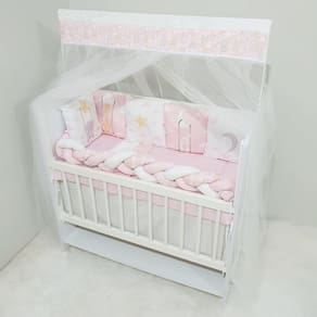 Kit Mini Berço E Saia De Berço 13 Peças Bebê Bichinhos Rosa