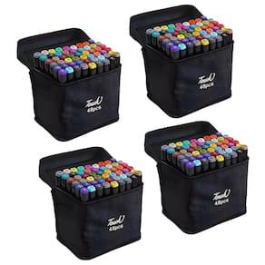 Caneta Canetinhas Permanente 48 Cores Estojo Kit 4 unidades Marcador Ponta Dupla Bolsa Alça Desenho Pintura Design Moda Escola Faculdade Arte