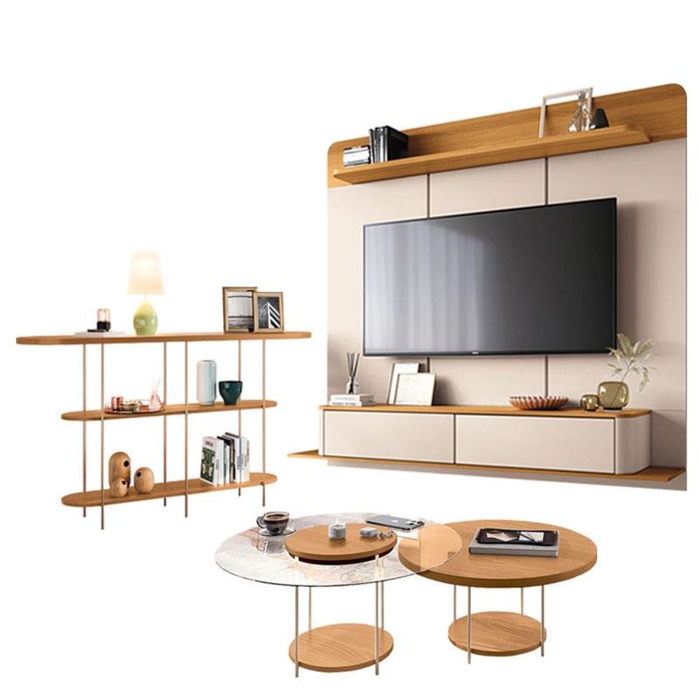 Home Suspenso Galax Cinamomo Off White e Aparador Infinity e Kit Mesa Sky Cinamomo- HB Móveis