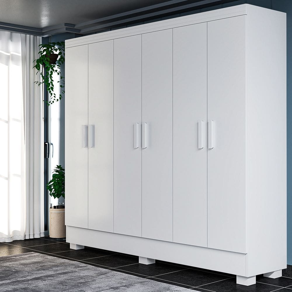 Guarda-Roupa Solteiro Armário Para Quarto Com 6 Portas e 2 Gavetas Organizadoras