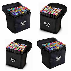 Caneta Canetinha Marcador Permanente 48 Cores Estojo Kit 4 unidades Bolsa com Alça Ponta Dupla Escola Trabalho Pintura Moda Cartaz Arte