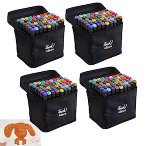 Caneta Canetinha 48 Cores Permanente Estojo Kit 4 unidades Marcador Ponta Dupla Bolsa Com Alça Pintura Desenho Escola Faculdade Cartaz Arte
