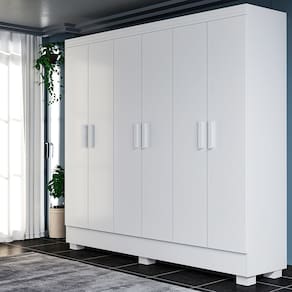 Guarda-Roupa Solteiro Funcional Roupeiro 6 Portas para Quartos Pequenos 100% MDF