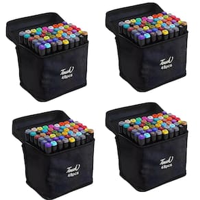 Caneta Canetinha 48 Cores Permanente Marcador Ponta Dupla Kit 4 unidades Bolsa Estojo Arte Pintura Desenho Profissional Escola Curso Faculdade