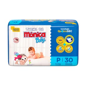 Fralda Turma da Mônica Baby Mega Tamanho P 30 Unidades Descartáveis