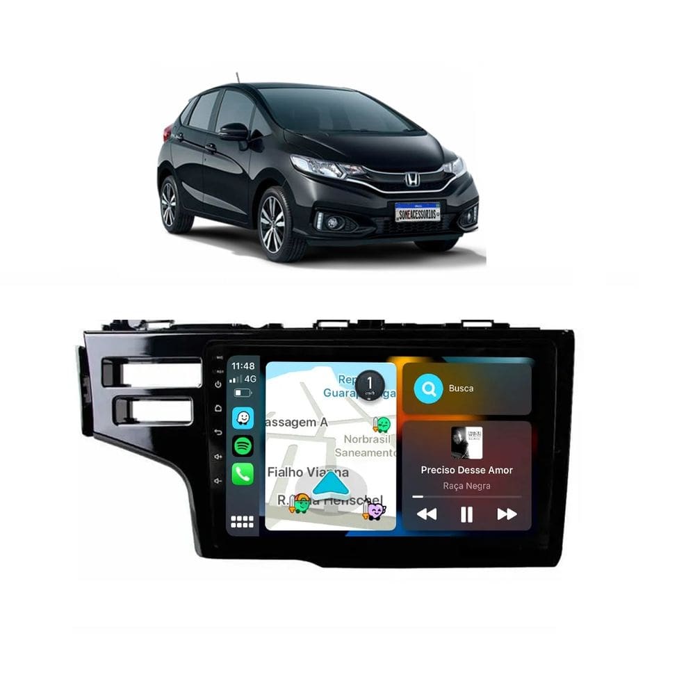 Kit Multimídia New Fit DX LX 2015 16 17 18 9 Pol Carplay Androidauto CM9 Faaftech