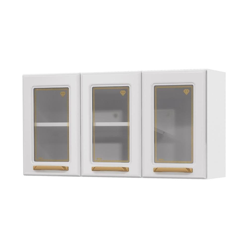 Armário de Cozinha Aéreo de Aço 3 Portas com Vidro 105cm Multimóveis CR20359