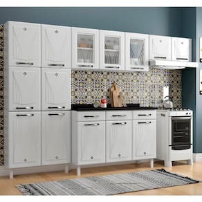 Cozinha Completa Modulada de Aço 4 Peças com Vidros e Balcão Multimóveis CR20356