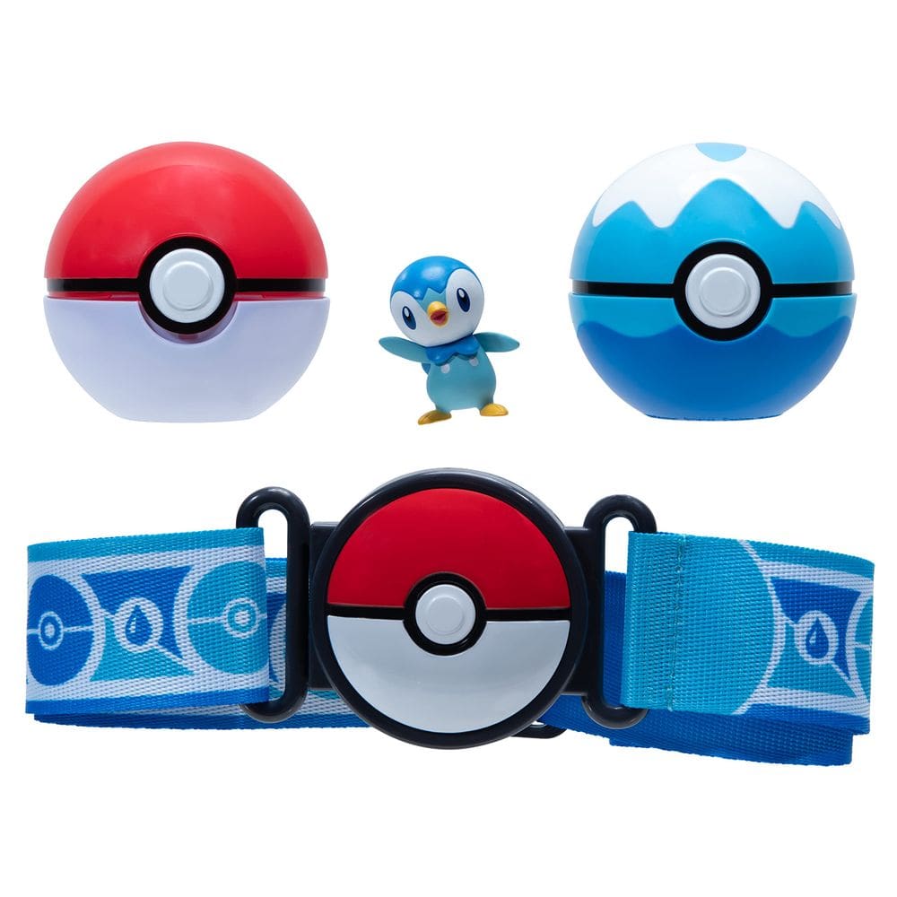 Conjunto de cintos Pokémon Clip `N` Go Poke Ball & Dive Ball com piplup