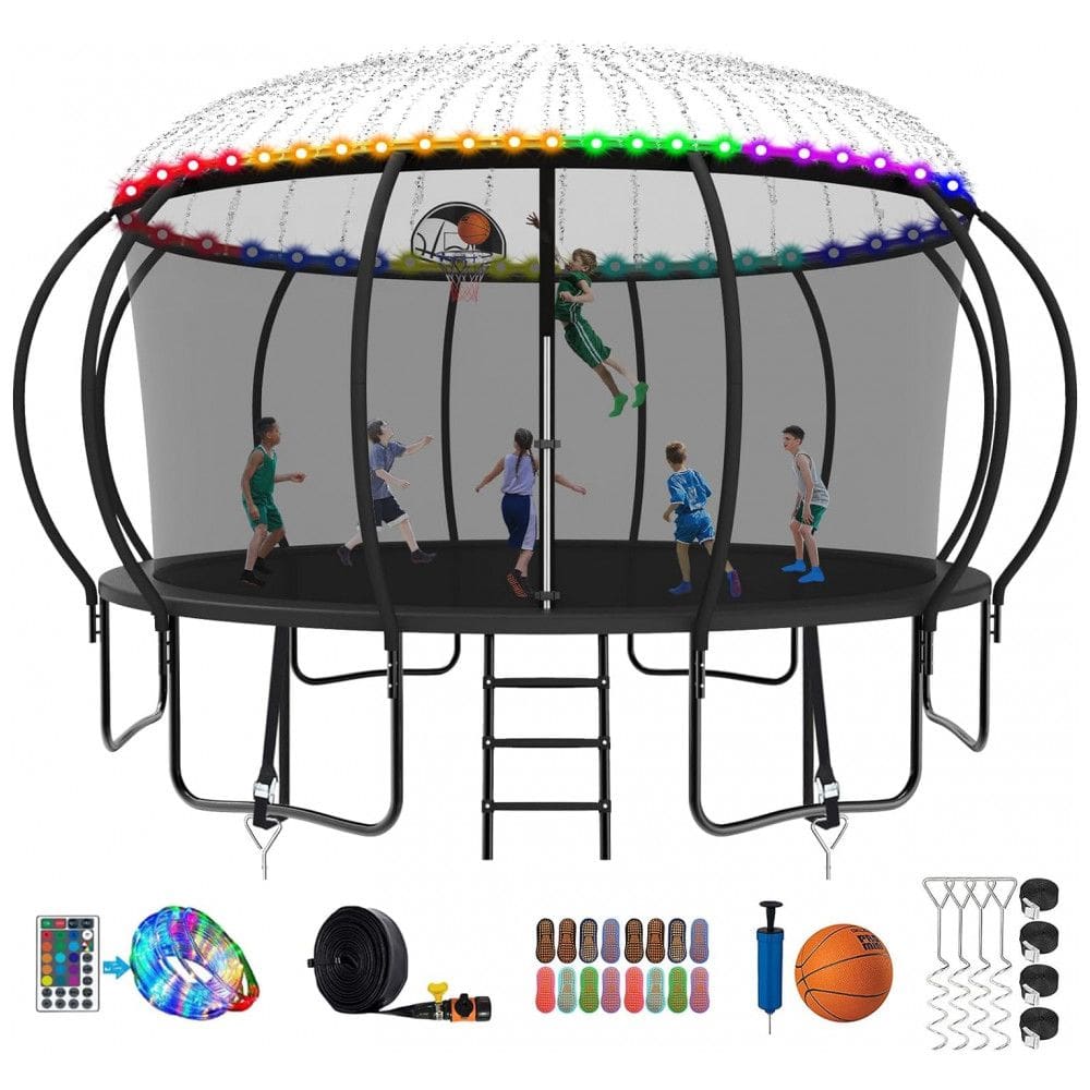 Cama Elastica Capacidade até 680 kg, Tamanho 4,5 Metros com Luz LED e Cesta de Basquete, SKYUP, Preto