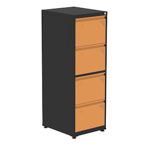 Armário de Arquivo Oficio 4 Gavetas Pandin 47 cm (Larg) Aço Preto c/ Frente Gaveta Laranja c/ Chave