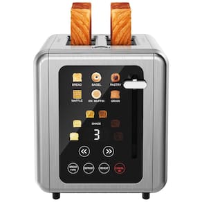 Torradeira 2 fatias em aço inox, tela touch, timer digital, 6 pães, 6 níveis de tostagem, slots largos - 110V
