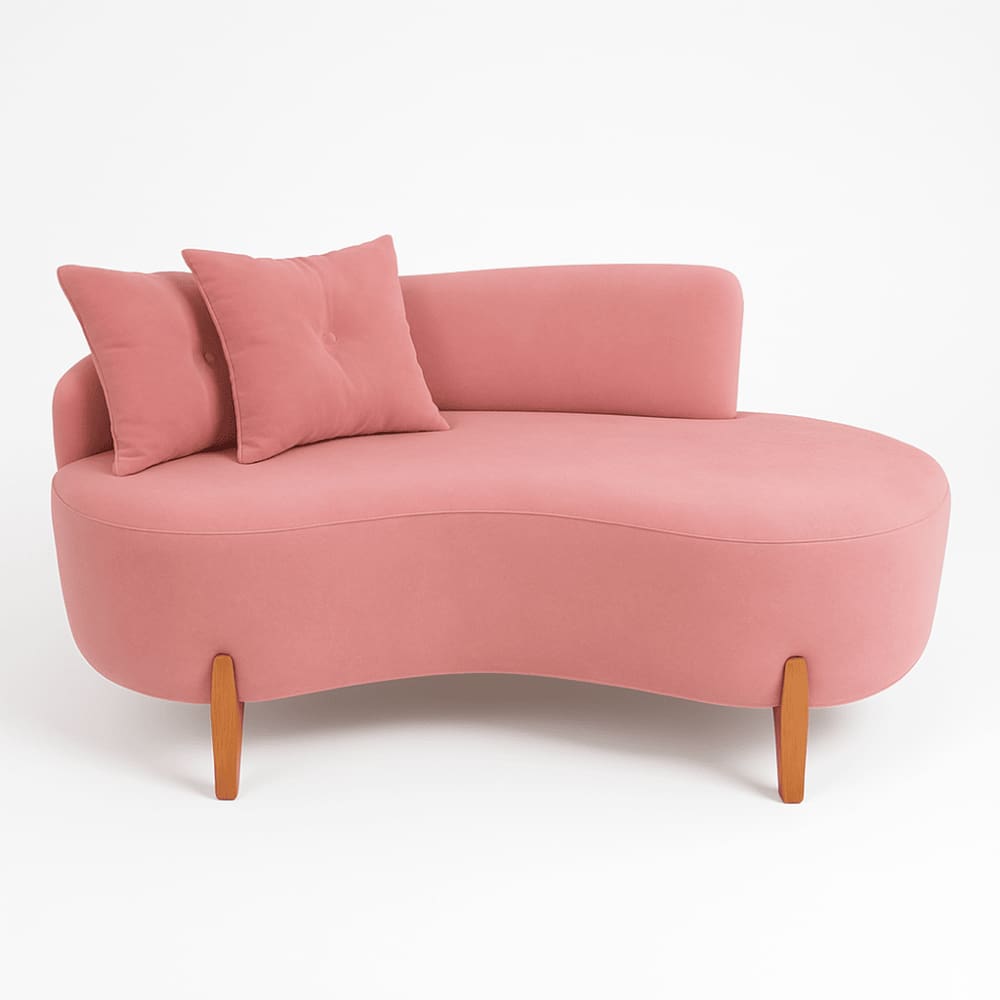 Sofá Orgânico 2 Lugares C/2 Almofadas Curvo Sala Recepção Boucle Rosa - Montanaris Decor