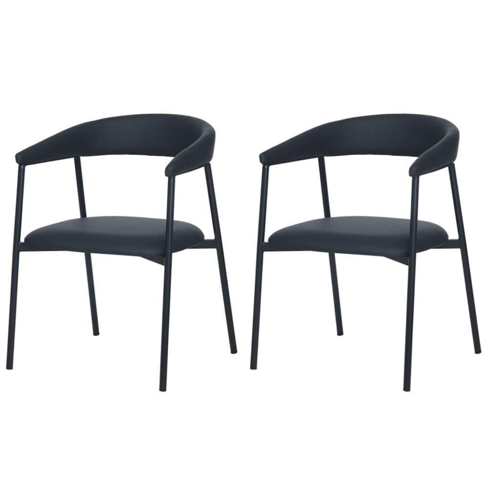 Kit 2 Cadeiras com Braço Chamonix Olivia Fratini Estofado PU Preto Base Aço Carbono Preto
