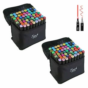 Estojo Canetinhas 60 Cores Caneta Permanente Kit 2 unidades Ponta Dupla Marcador Bolsa Escola Trabalho Faculdade Desenho Cartaz Arte