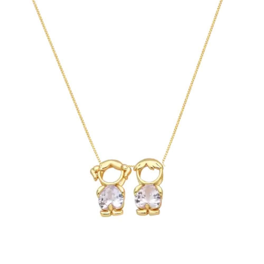 Colar Mãe E Filhos Menino Menina Cristal Banhado Em Ouro 18k
