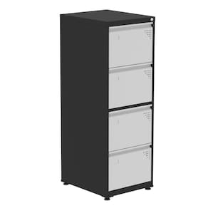 Armário de Arquivo Oficio 4 Gavetas Pandin 47 cm (Larg) Aço Preto c/ Frente Gaveta Cinza c/ Chave