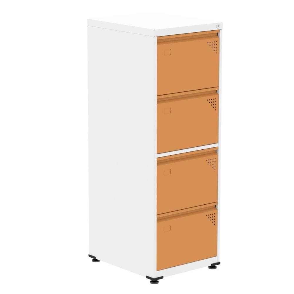 Armário de Arquivo Oficio 4 Gavetas Pandin 47 cm (Larg) Aço Branco c/ Frente Gaveta Laranja c/ Chave