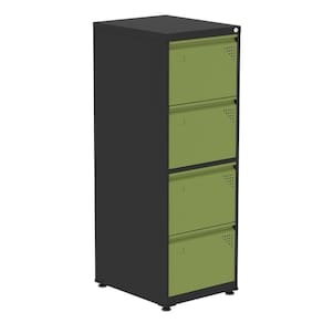Armário de Arquivo Oficio 4 Gavetas Pandin 47 cm (Larg) Aço Preto c/ Frente Gaveta Verde c/ Chave
