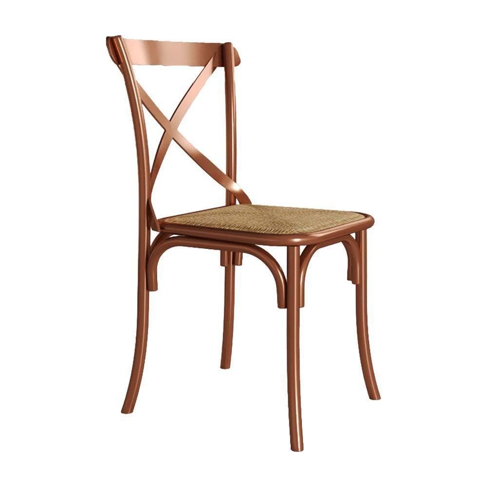 Cadeira Katrina Premium Aço Cobre Assento Corano Bege