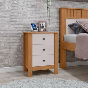 Mesa De Cabeceira Dubai Com 3 Gavetas New Amendoa/off White