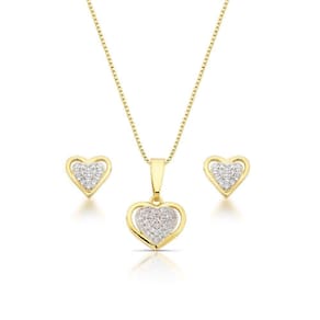 Conjunto Colar E Brinco Coração Com Zirconias Banhado Ouro 18k