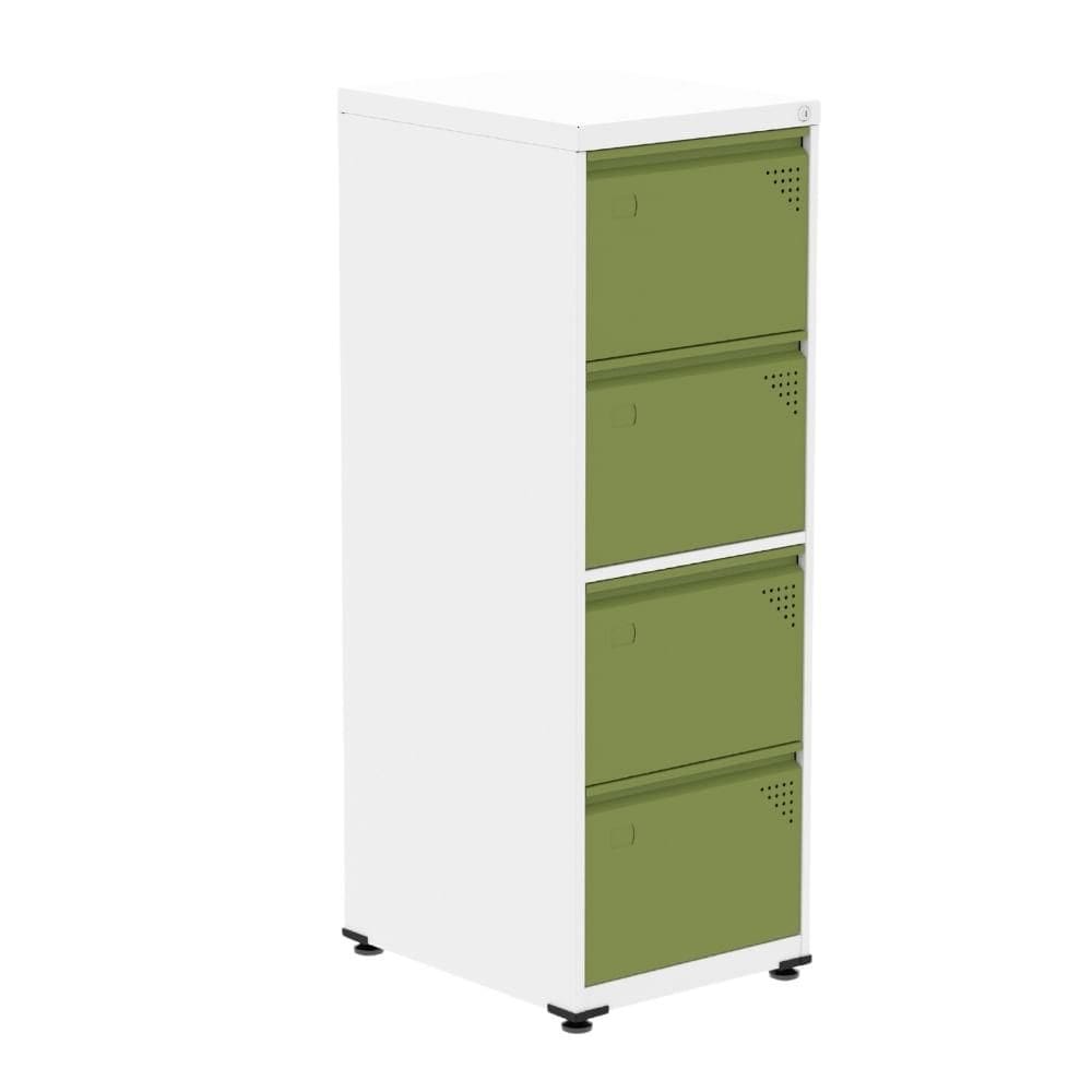 Armário de Arquivo Oficio 4 Gavetas Pandin 47 cm (Larg) Aço Branco c/ Frente Gaveta Verde c/ Chave