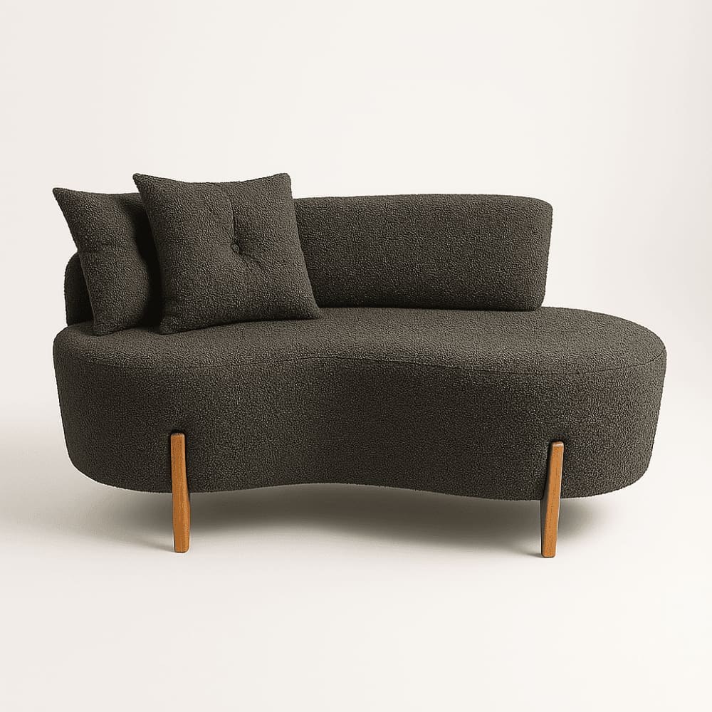 Sofá Orgânico 2 Lugares C/2 Almofadas Curvo Sala Recepção Boucle Cinza Escuro - Montanaris Decor