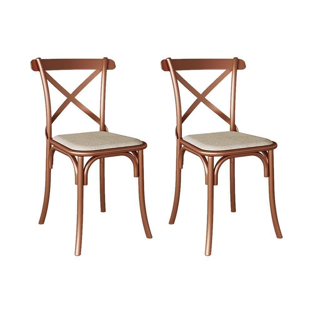 Kit 2 Cadeiras Katrina Premium Aço Cobre Assento Bege