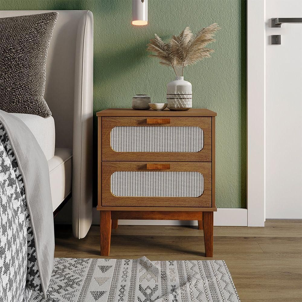 Mesa De Cabeceira 2 Gavetas Santorini Amêndoa 45 Cm Palhinha Indiana - Bege