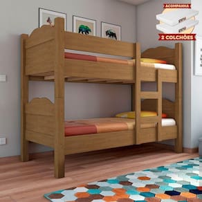Beliche Multifuncional Que Vira 2 Camas Madrid Com Grades De Proteção - Amêndoa Com 2 Colchões