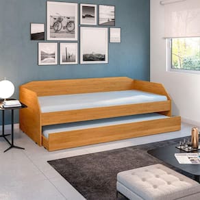 Sofá Cama Solteiro Duo Com Cama Auxiliar Em Mdf Reforçado 15mm Nature Com 2 Colchões