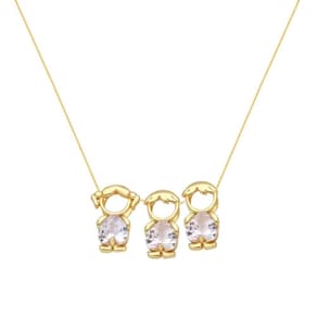 Colar Filhos Dois Meninos E Uma Menina Cristal Banho Em Ouro