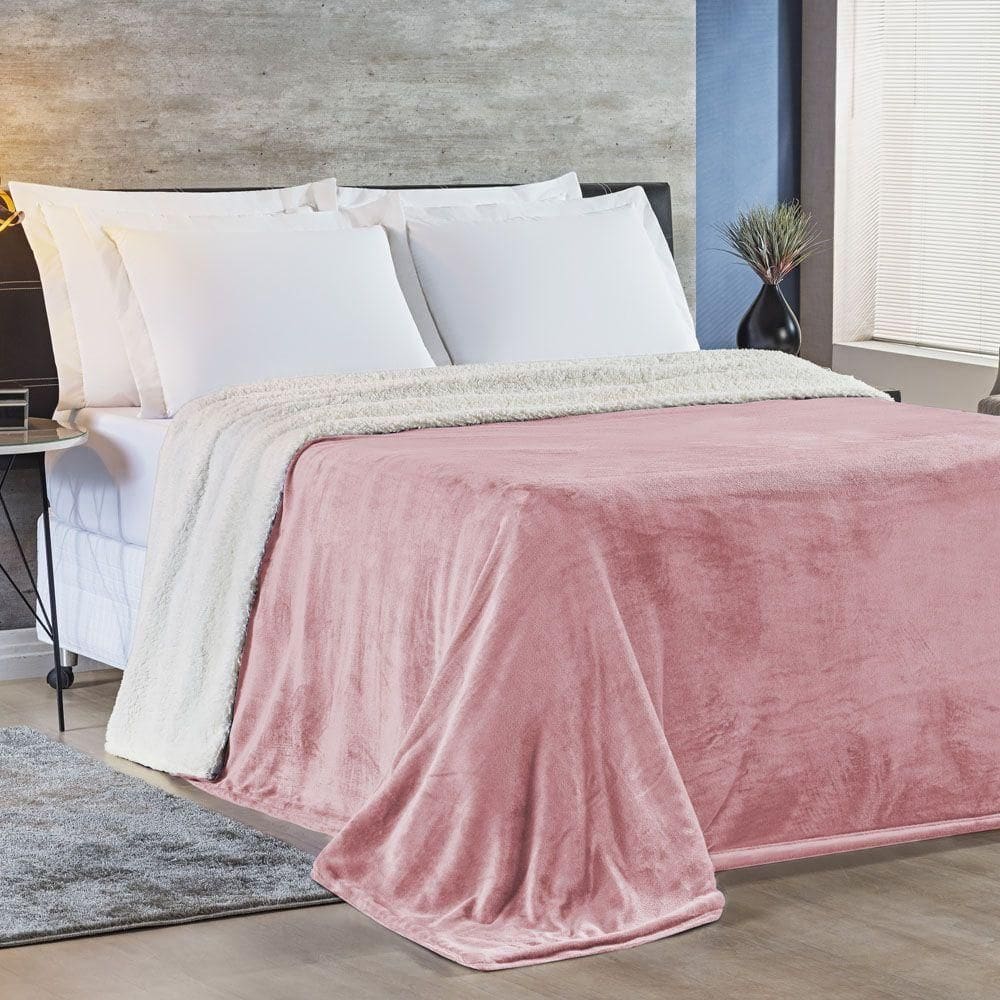 Cobertor Casa Scarpa Fênix King Sherpa Pele De Carneiro + Mantinha Flannel - Rosa