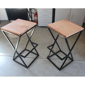 Duo Banqueta Quadrada Aço/Madeira Estilo Industrial Mobbili Bq-04