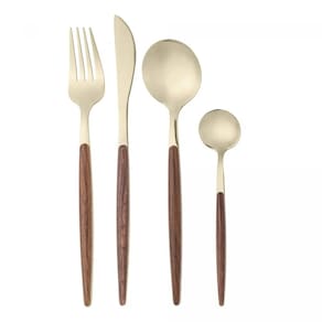 Faqueiro 24 Peças Organic Dourado Aço Inox com Cabo em Madeira Lyor