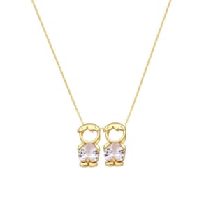 Colar Mãe E Filhos Dois Meninos Cristal Banhado Ouro