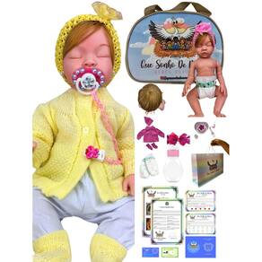 Bebê reborn boneca menina realista silicone olhos fechados loira + acessorios AM