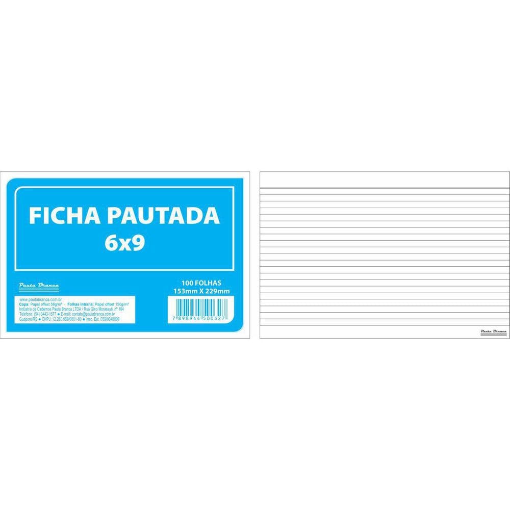 Ficha Pautada 6X9 22.8X15.2Cm 100 Folhas Pacote