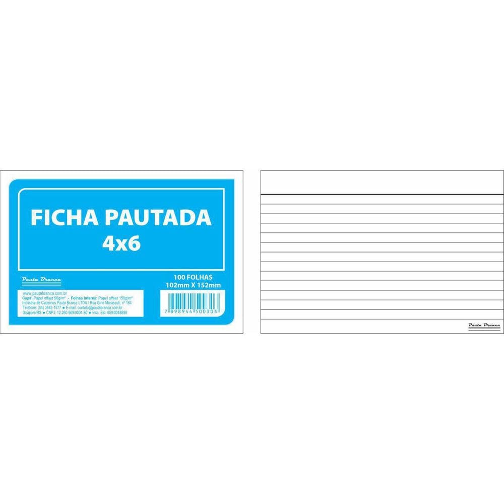 Ficha Pautada 4X6 15.2X10.2Cm 100 Folhas Pacote