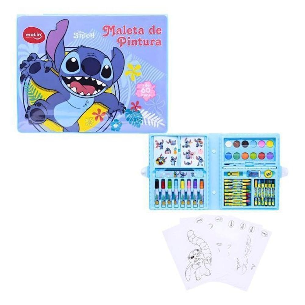Maleta Para Pintura 64 Itens Stitch Plastica Molin Cor Azul